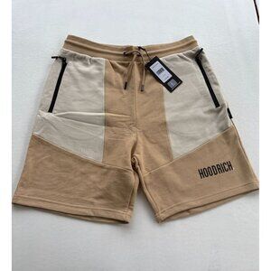 Hoodrich Mens Tan & Beige Color Block Shorts With Drawstring Waist & Zippered Po